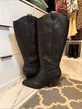 Mix No. 6 Black Knee-High Western Heeled Boots